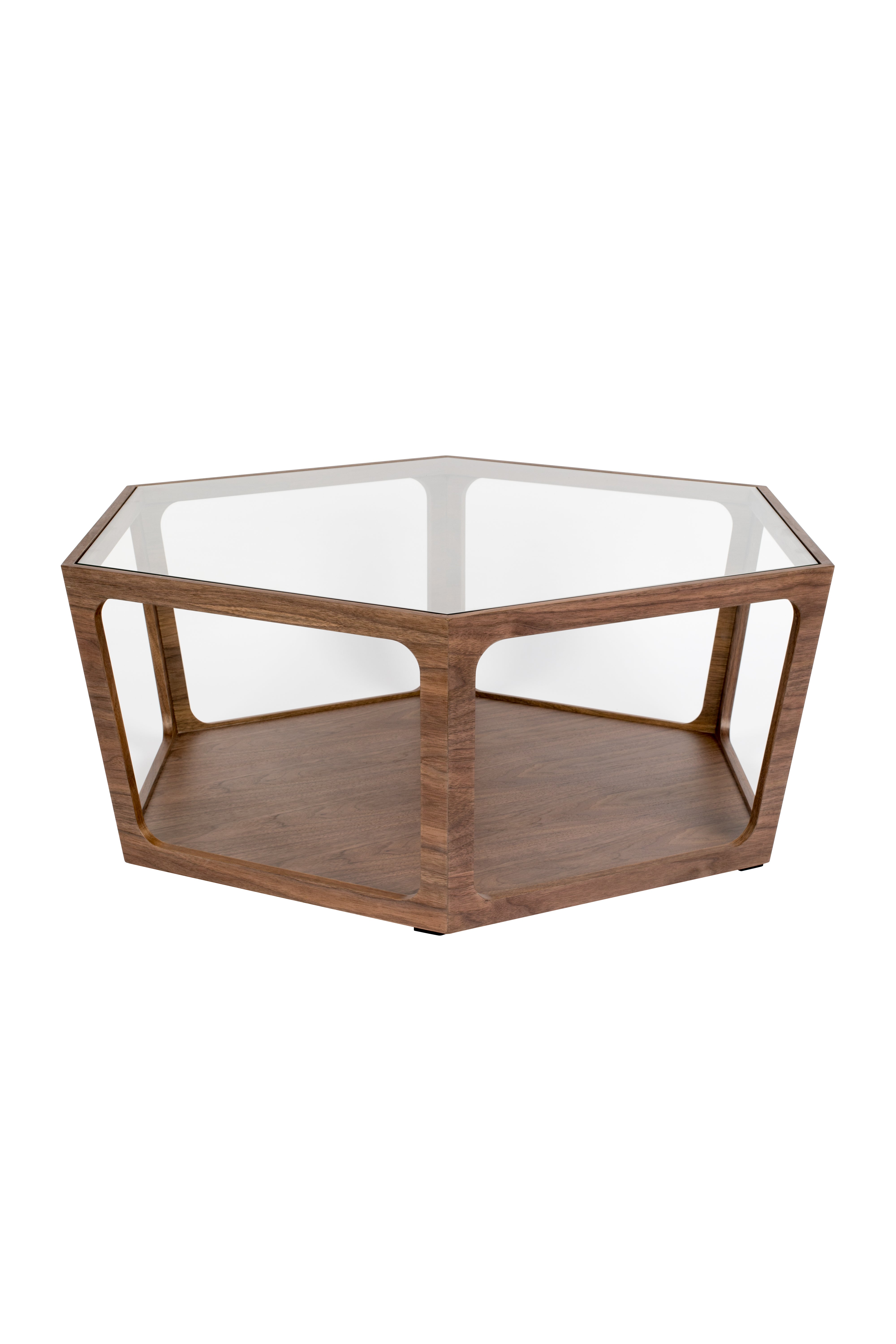 Dutchbone Sita Walnut Brown Wood & Glass Hexagon Coffee Table